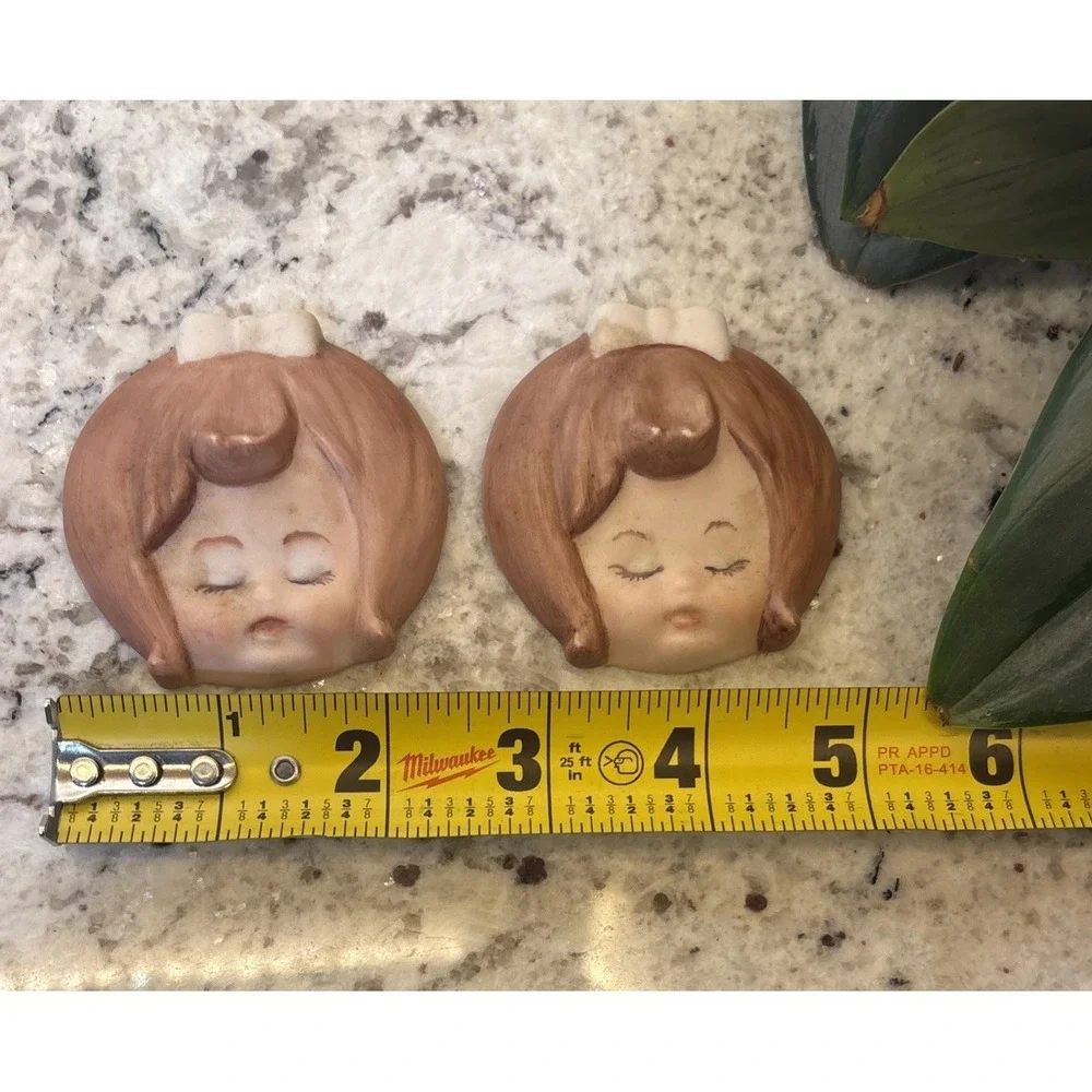 Vintage Hand Painted Ceramic Wall Plaques Baby Face Little Girls Kitschy Decor